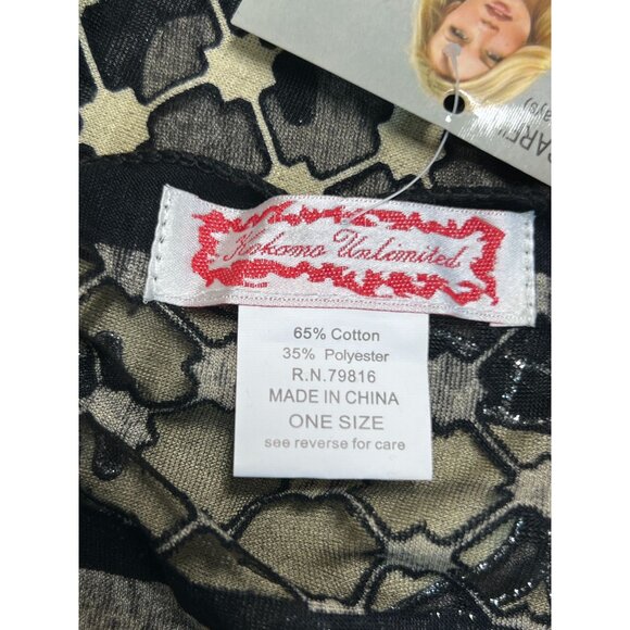 Black Tan 7-Way Scarf Poncho Top Metallic Threading  Fringe By Kokomo Unlimited - Picture 5 of 12